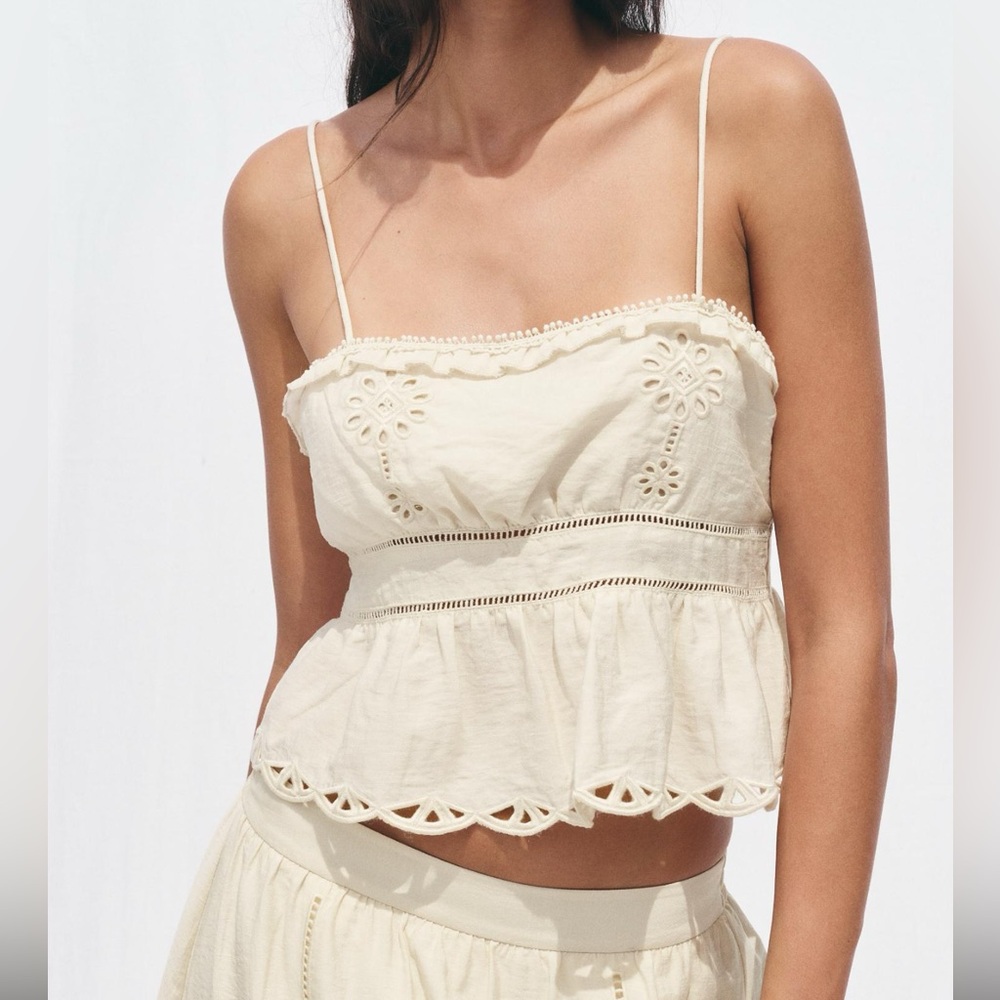 Zara - Embroidered Eyelet Crop Top
